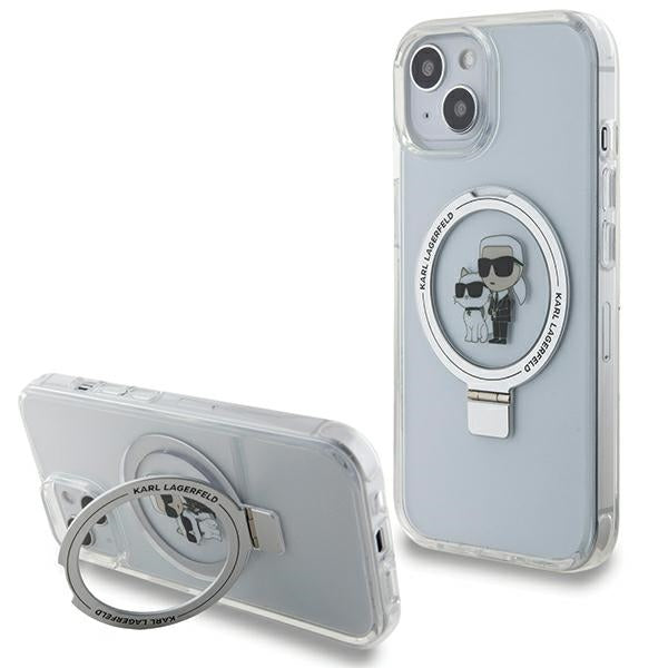 Custodia MagSafe per Apple iPhone 14, Karl Lagerfeld, Ring Stand Karl & Choupette, Bianca