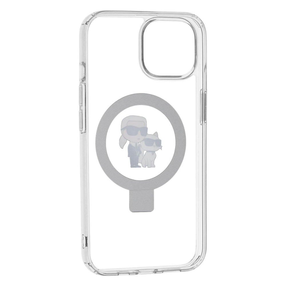 Custodia MagSafe per Apple iPhone 14, Karl Lagerfeld, Ring Stand Karl & Choupette, Bianca