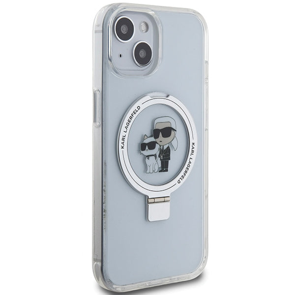 Custodia MagSafe per Apple iPhone 14, Karl Lagerfeld, Ring Stand Karl & Choupette, Bianca