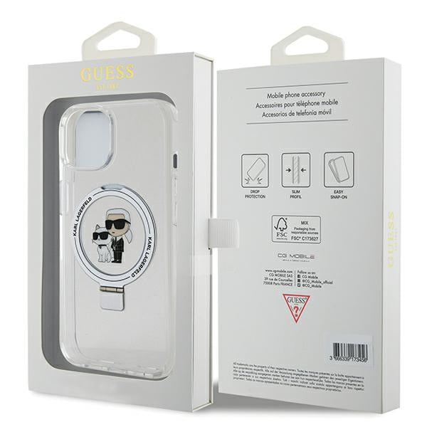 Custodia MagSafe per Apple iPhone 14, Karl Lagerfeld, Ring Stand Karl & Choupette, Bianca