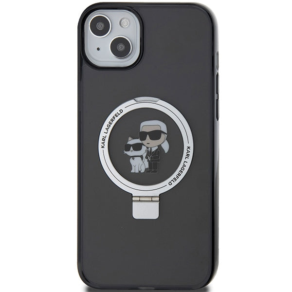Custodia MagSafe per Apple iPhone 14, Karl Lagerfeld, Ring Stand Karl & Choupette, Nera