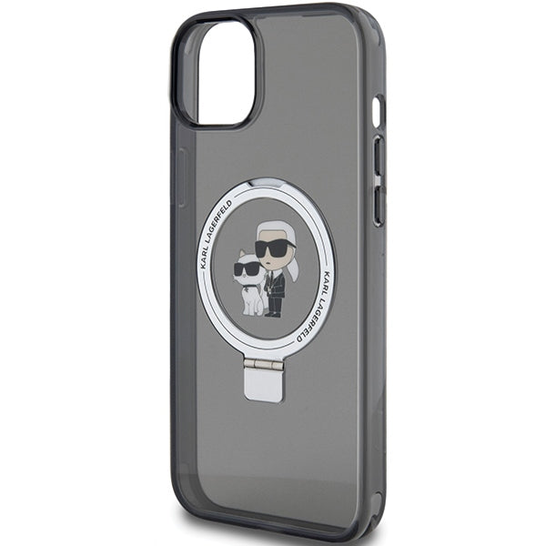 Custodia MagSafe per Apple iPhone 14, Karl Lagerfeld, Ring Stand Karl & Choupette, Nera