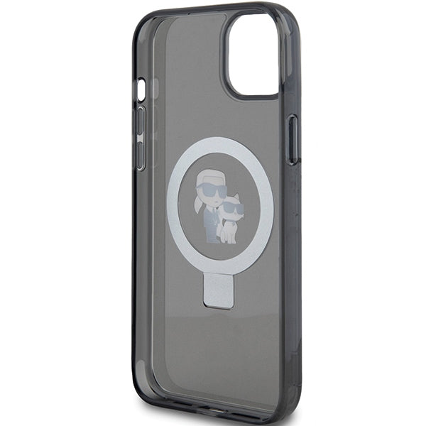 Custodia MagSafe per Apple iPhone 14, Karl Lagerfeld, Ring Stand Karl & Choupette, Nera