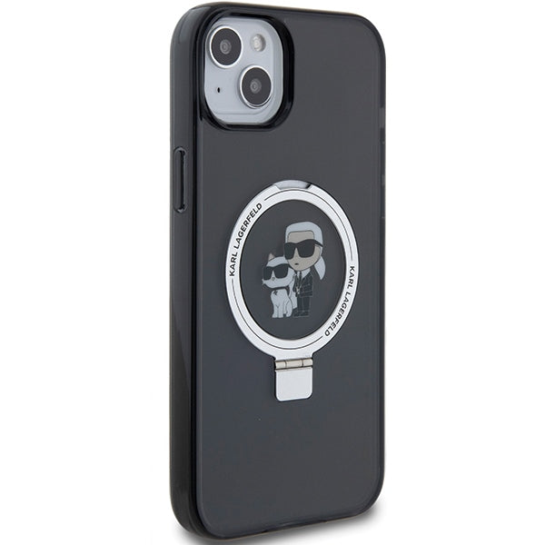 Custodia MagSafe per Apple iPhone 14, Karl Lagerfeld, Ring Stand Karl & Choupette, Nera
