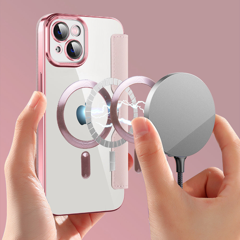 Custodia MagSafe per Apple iPhone 14 Plus, Techsuit, SmartMag Book, Rosa