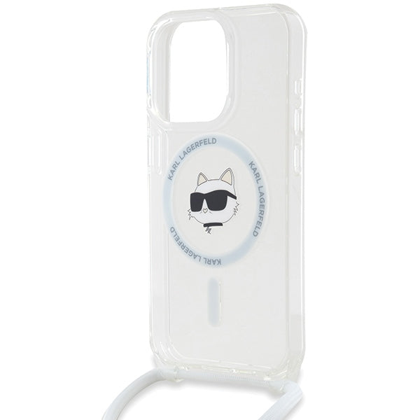 Custodia MagSafe per Apple iPhone 14 Pro, Karl Lagerfeld, IML Crossbody Choupette's Head with Strap, Trasparente