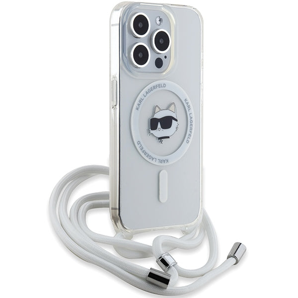 Custodia MagSafe per Apple iPhone 14 Pro, Karl Lagerfeld, IML Crossbody Choupette's Head with Strap, Trasparente