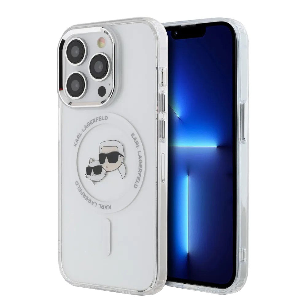 Custodia MagSafe per Apple iPhone 14 Pro, Karl Lagerfeld, IML Metal Karl & Choupette's Heads, Bianca