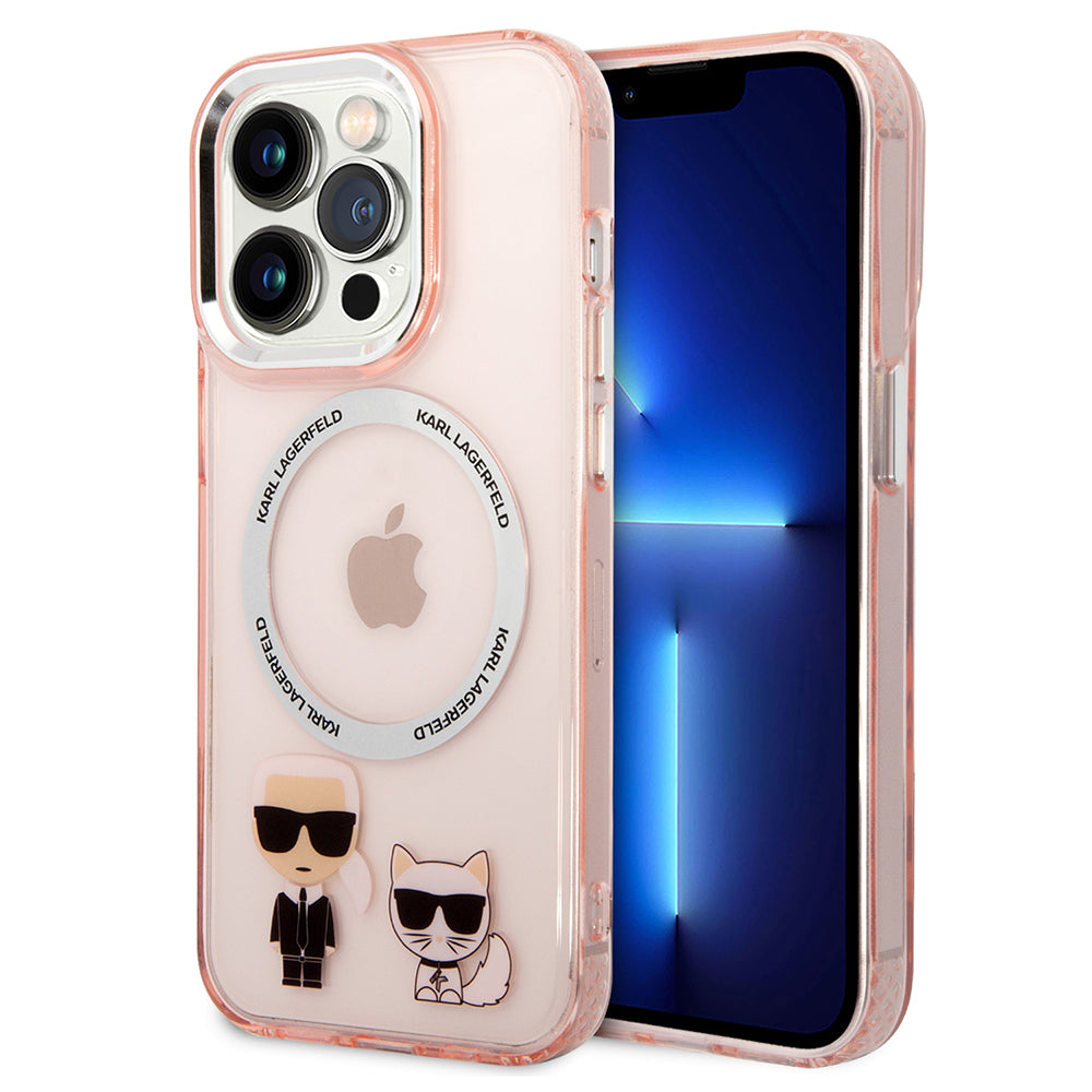 Custodia MagSafe per Apple iPhone 14 Pro, Karl Lagerfeld, Karl & Choupette Aluminium, Rosa