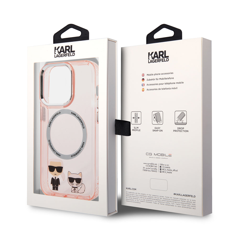 Custodia MagSafe per Apple iPhone 14 Pro, Karl Lagerfeld, Karl & Choupette Aluminium, Rosa
