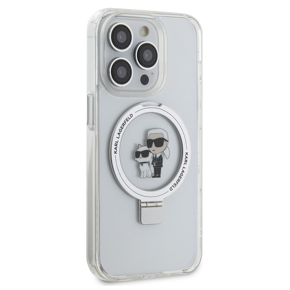 Custodia MagSafe per Apple iPhone 14 Pro, Karl Lagerfeld, Ring Stand Karl & Choupette, Bianca