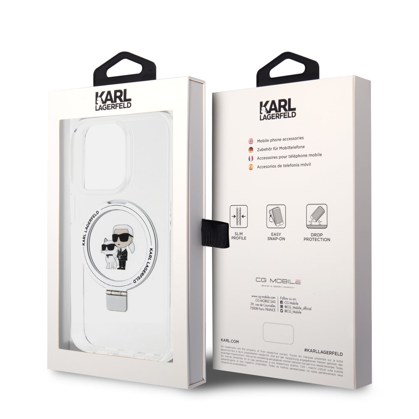 Custodia MagSafe per Apple iPhone 14 Pro, Karl Lagerfeld, Ring Stand Karl & Choupette, Bianca