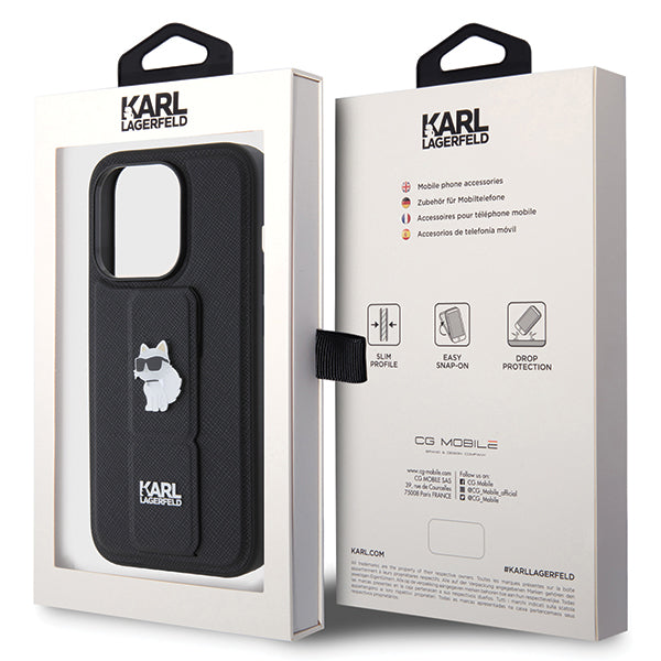 Custodia MagSafe per Apple iPhone 14 Pro, Karl Lagerfeld, Saffiano Gripstand Choupette, Nera