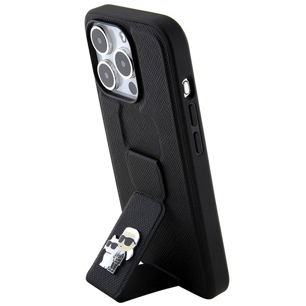 Custodia MagSafe per Apple iPhone 14 Pro, Karl Lagerfeld, Saffiano Gripstand Karl & Choupette, Nera
