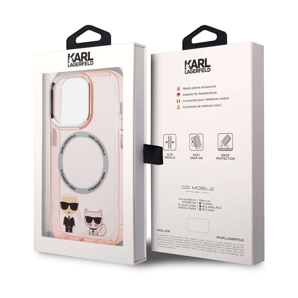 Custodia MagSafe per Apple iPhone 14 Pro Max, Karl Lagerfeld, Karl & Choupette Aluminium, Rosa