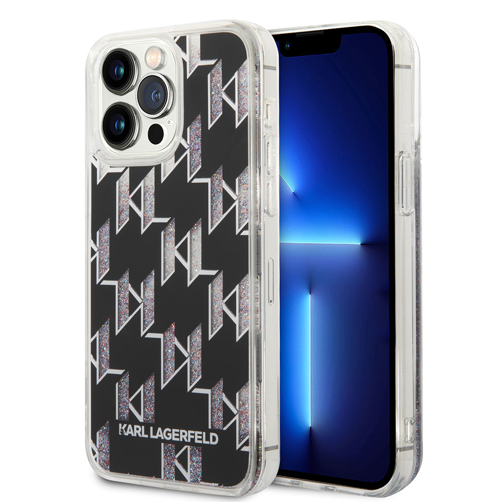 Custodia MagSafe per Apple iPhone 14 Pro Max, Karl Lagerfeld, Monogram Liquid Glitter, Nera