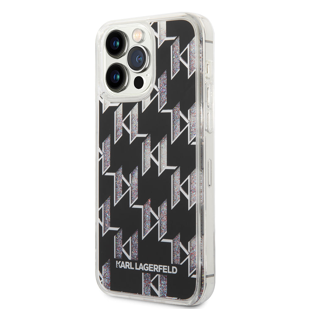 Custodia MagSafe per Apple iPhone 14 Pro Max, Karl Lagerfeld, Monogram Liquid Glitter, Nera
