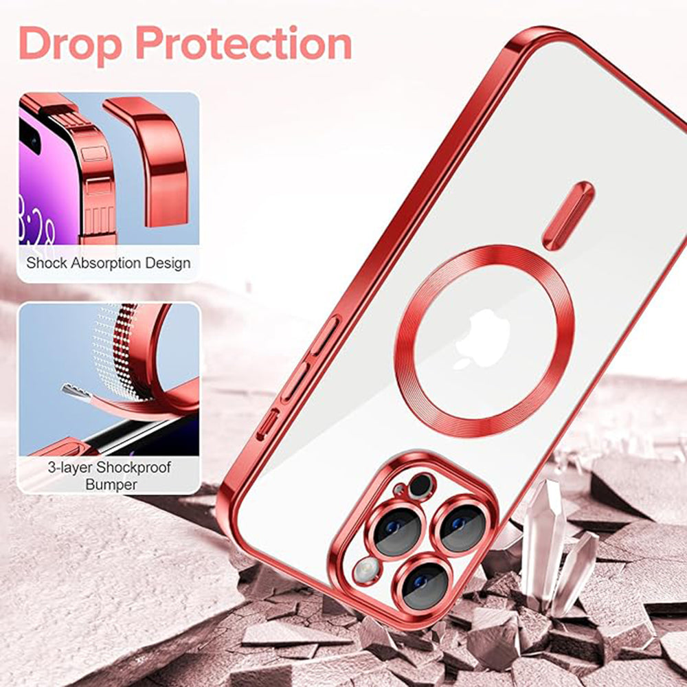 Custodia MagSafe per Apple iPhone 14 Pro Max, Techsuit, Luxury Crystal, Rossa