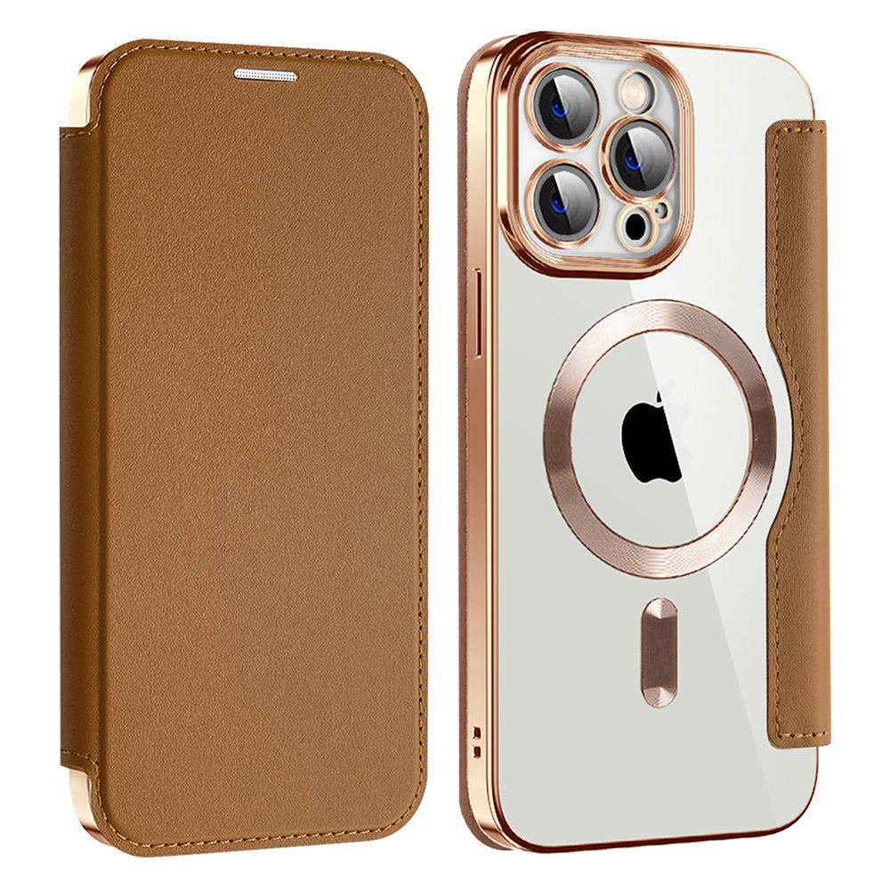 Custodia MagSafe per Apple iPhone 14 Pro Max, Techsuit, SmartMag Book, Marrone