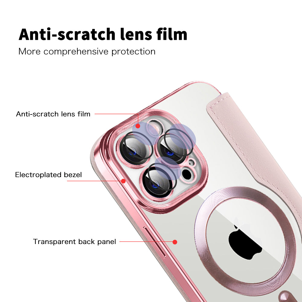 Custodia MagSafe per Apple iPhone 14 Pro Max, Techsuit, SmartMag Book, Rosa