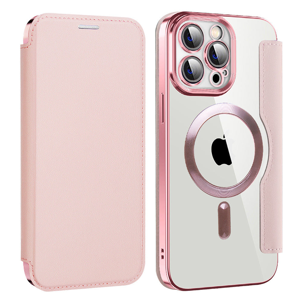 Custodia MagSafe per Apple iPhone 14 Pro Max, Techsuit, SmartMag Book, Rosa