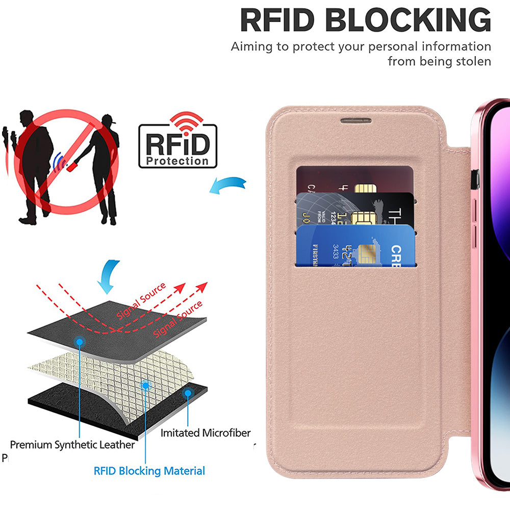 Custodia MagSafe per Apple iPhone 14 Pro Max, Techsuit, SmartMag Book, Rosa