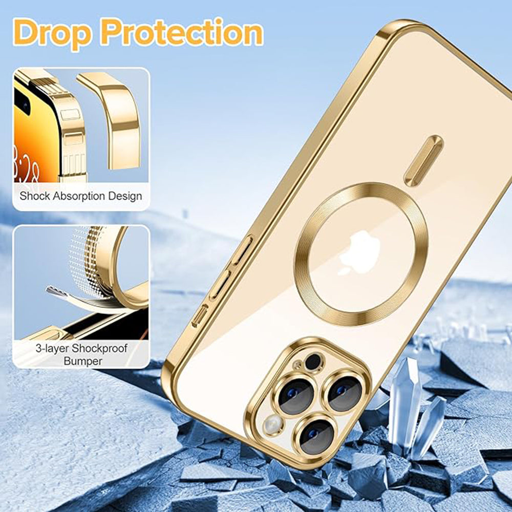 Custodia MagSafe per Apple iPhone 14 Pro, Techsuit, Luxury Crystal, Dorata