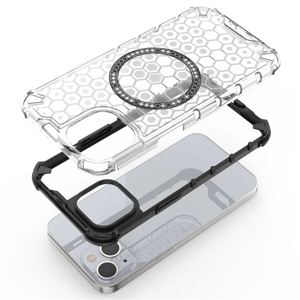 Custodia MagSafe per Apple iPhone 14, Techsuit, HoneyComb Shield, Bianca