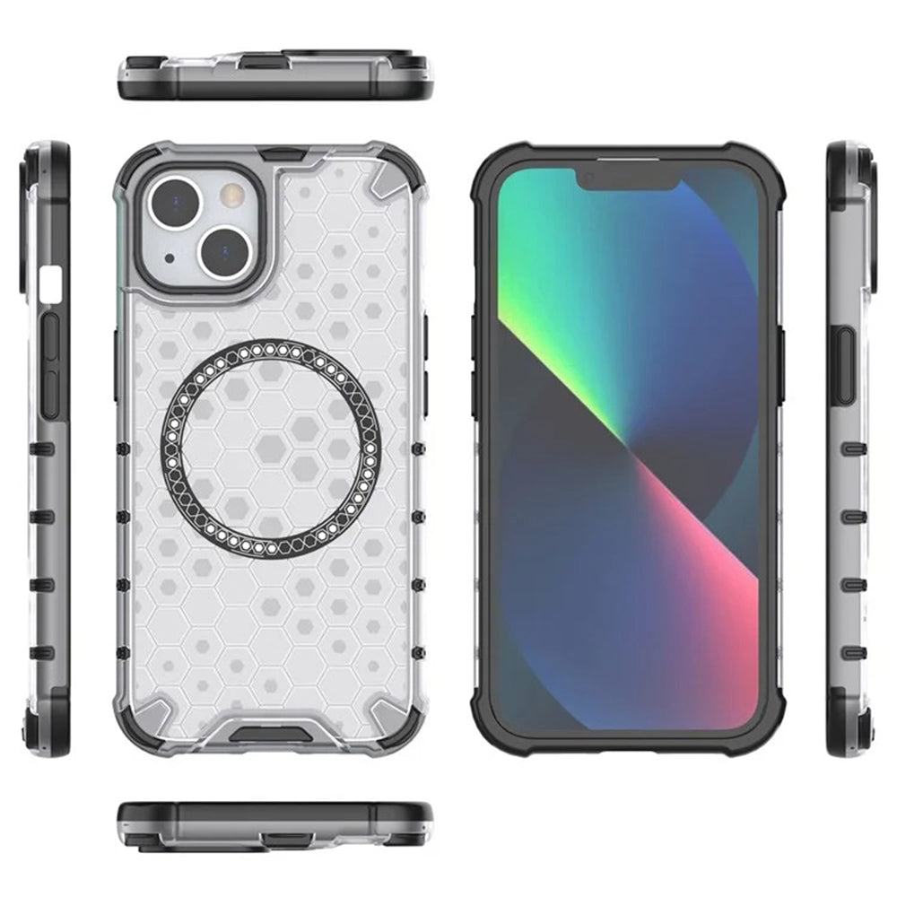 Custodia MagSafe per Apple iPhone 14, Techsuit, HoneyComb Shield, Bianca