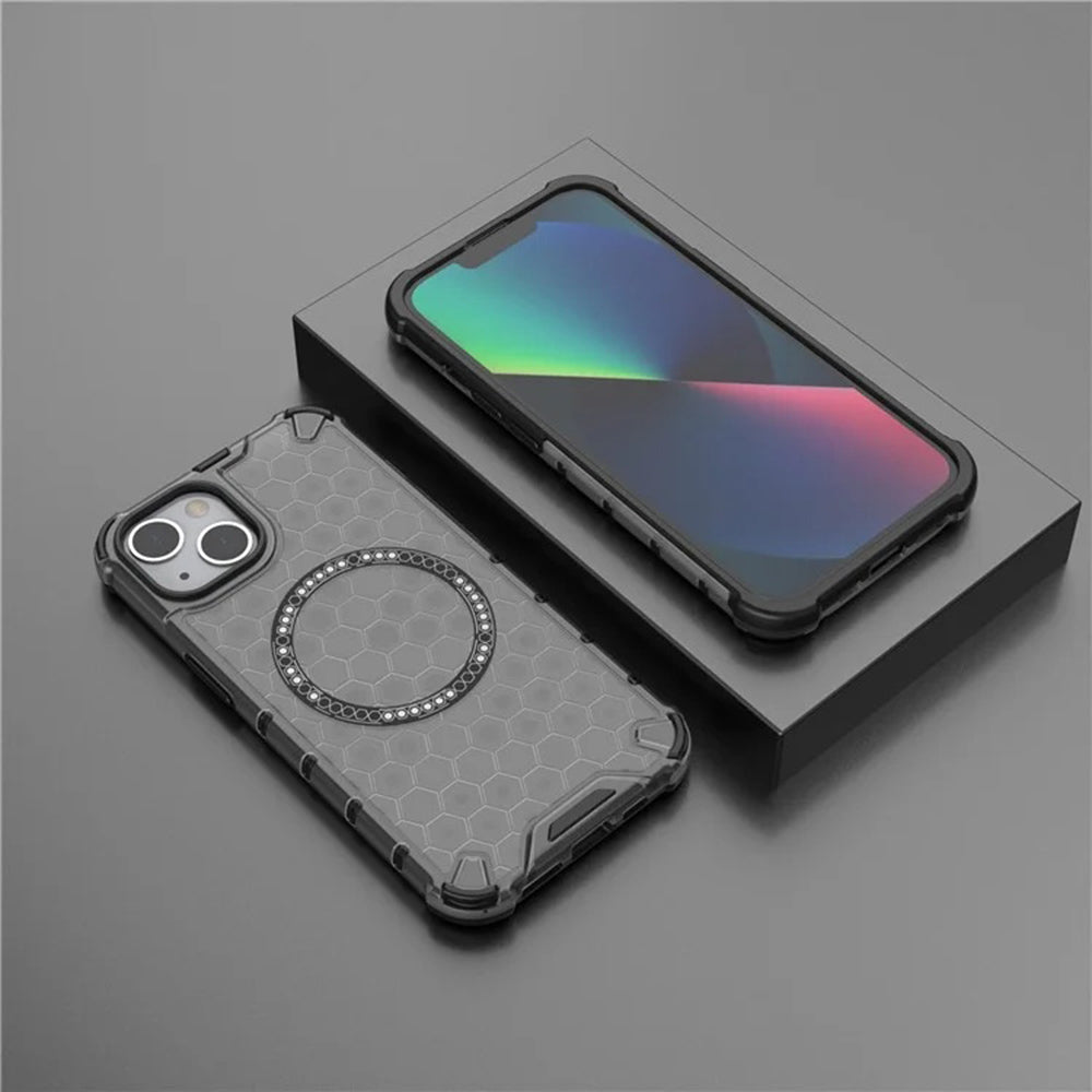 Custodia MagSafe per Apple iPhone 14, Techsuit, HoneyComb Shield, Nera