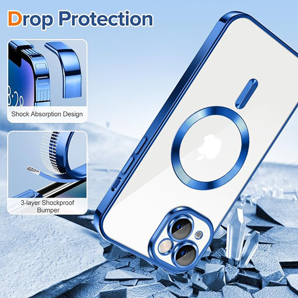Custodia MagSafe per Apple iPhone 14, Techsuit, Luxury Crystal, Blu Scuro