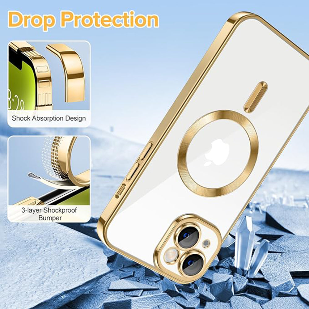 Custodia MagSafe per Apple iPhone 14, Techsuit, Luxury Crystal, Dorata