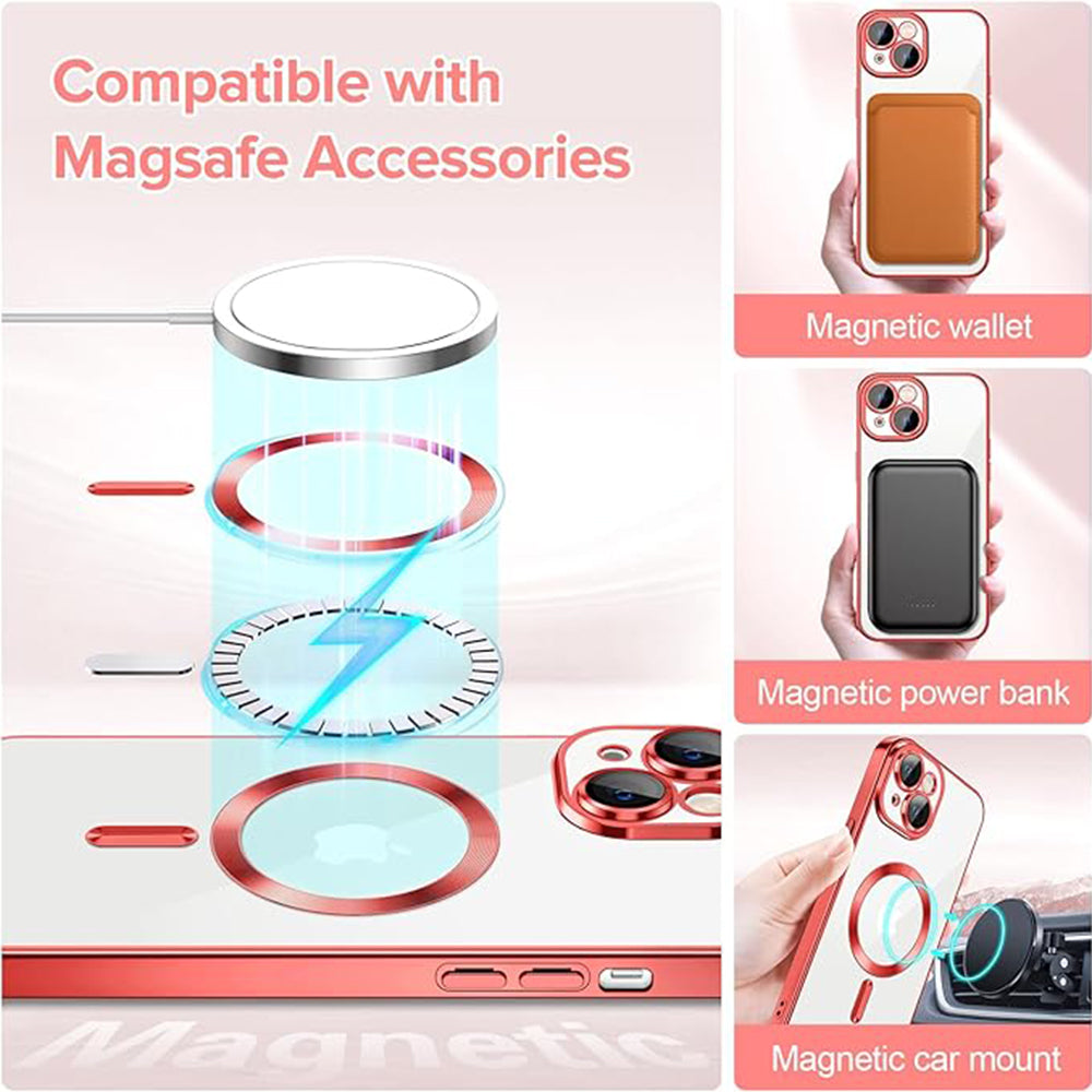 Custodia MagSafe per Apple iPhone 14, Techsuit, Luxury Crystal, Rossa