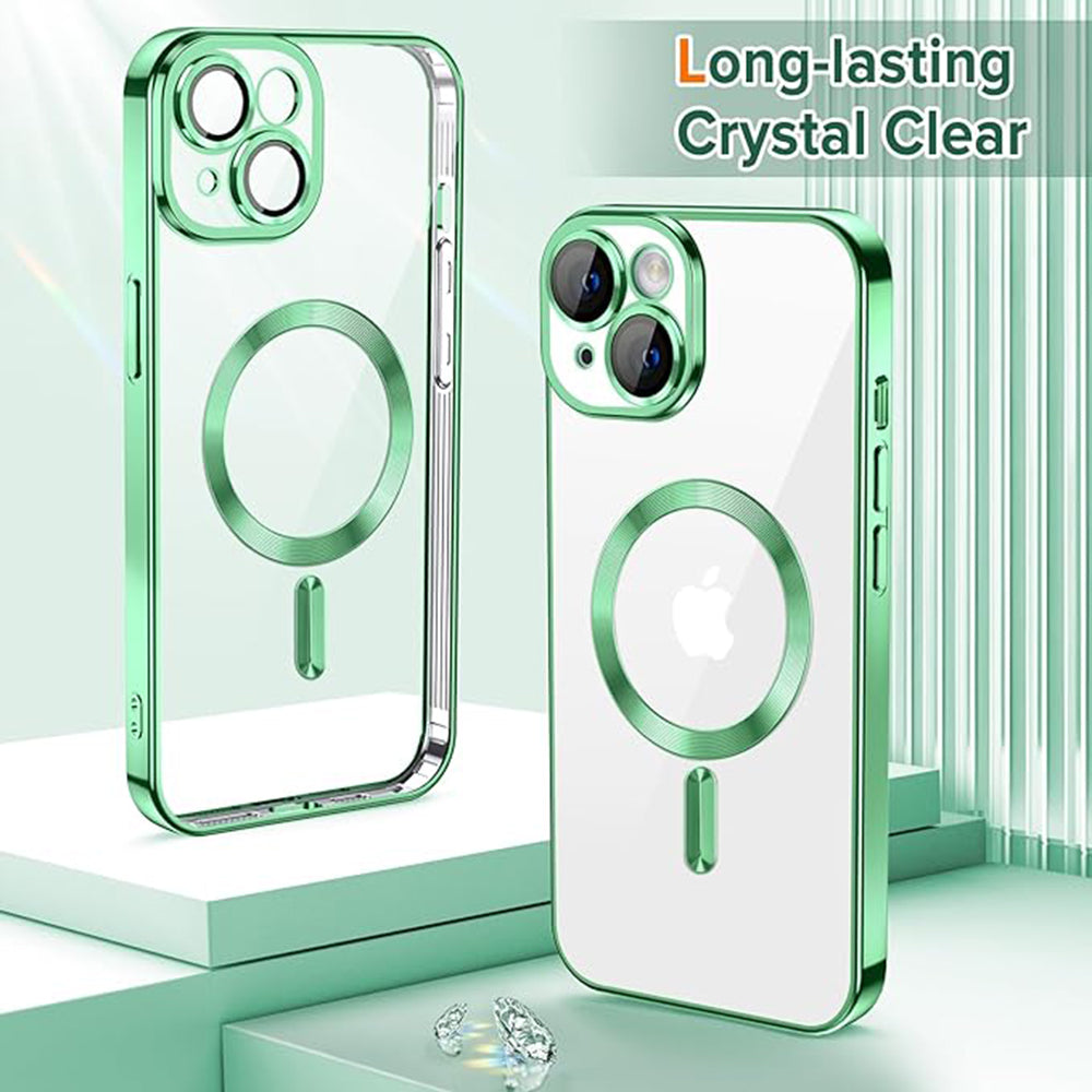 Custodia MagSafe per Apple iPhone 14, Techsuit, Luxury Crystal, Verde Chiaro