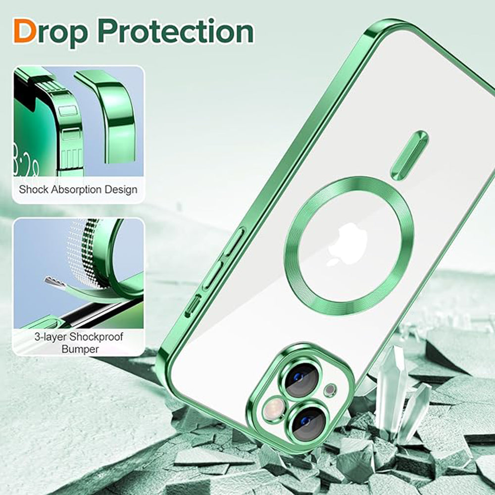 Custodia MagSafe per Apple iPhone 14, Techsuit, Luxury Crystal, Verde Chiaro