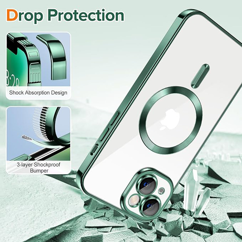 Custodia MagSafe per Apple iPhone 14, Techsuit, Luxury Crystal, Verde Scuro