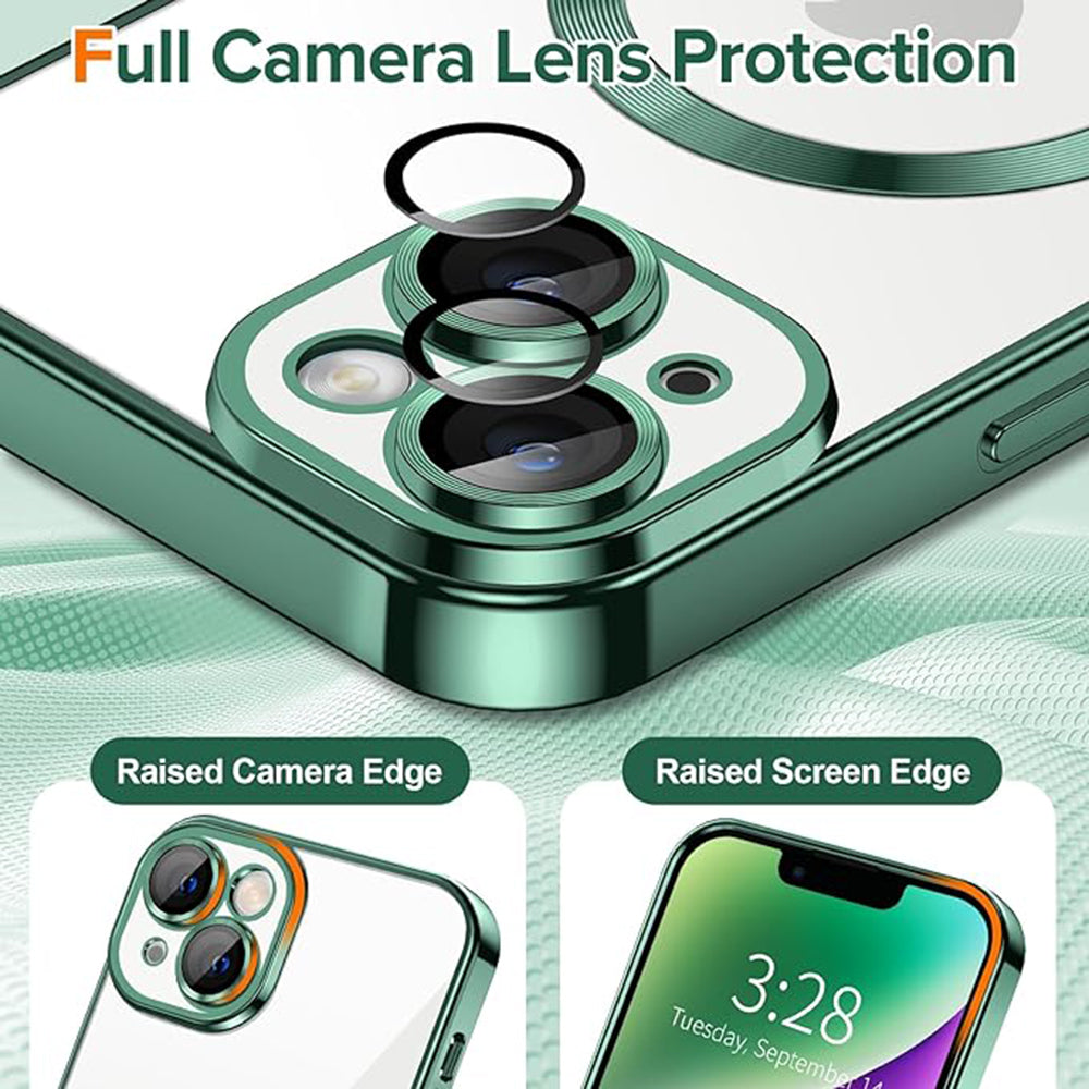 Custodia MagSafe per Apple iPhone 14, Techsuit, Luxury Crystal, Verde Scuro