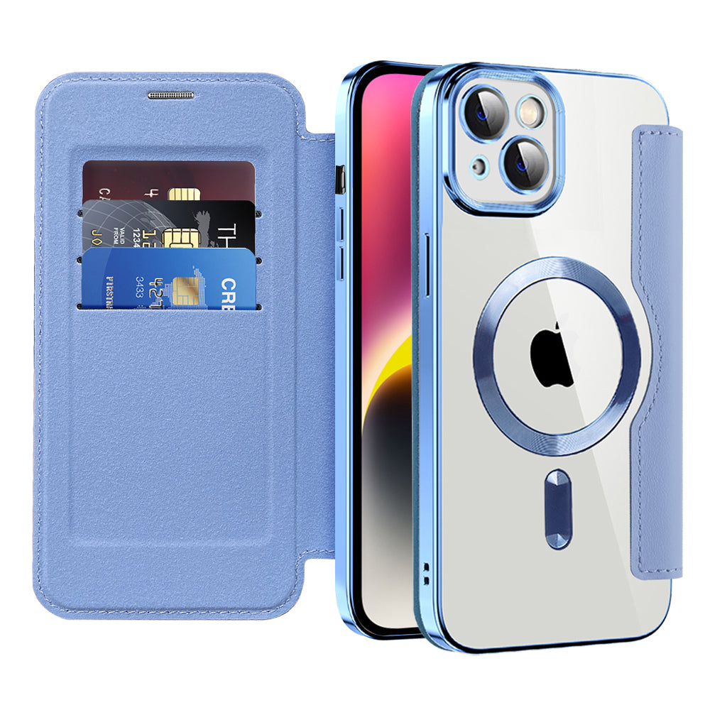 Custodia MagSafe per Apple iPhone 14, Techsuit, SmartMag Book, Blu