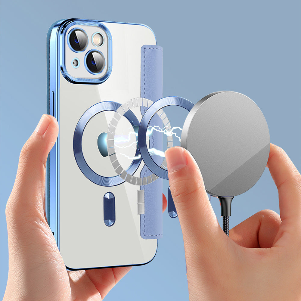 Custodia MagSafe per Apple iPhone 14, Techsuit, SmartMag Book, Blu