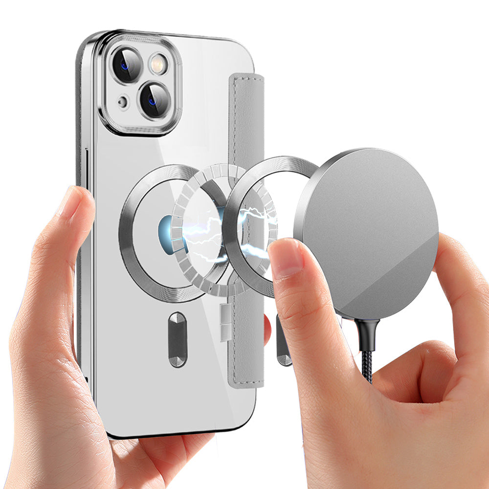 Custodia MagSafe per Apple iPhone 14, Techsuit, SmartMag Book, Grigio