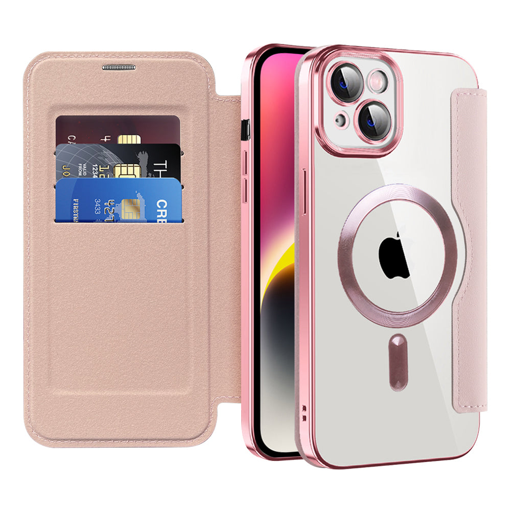 Custodia MagSafe per Apple iPhone 14, Techsuit, SmartMag Book, Rosa
