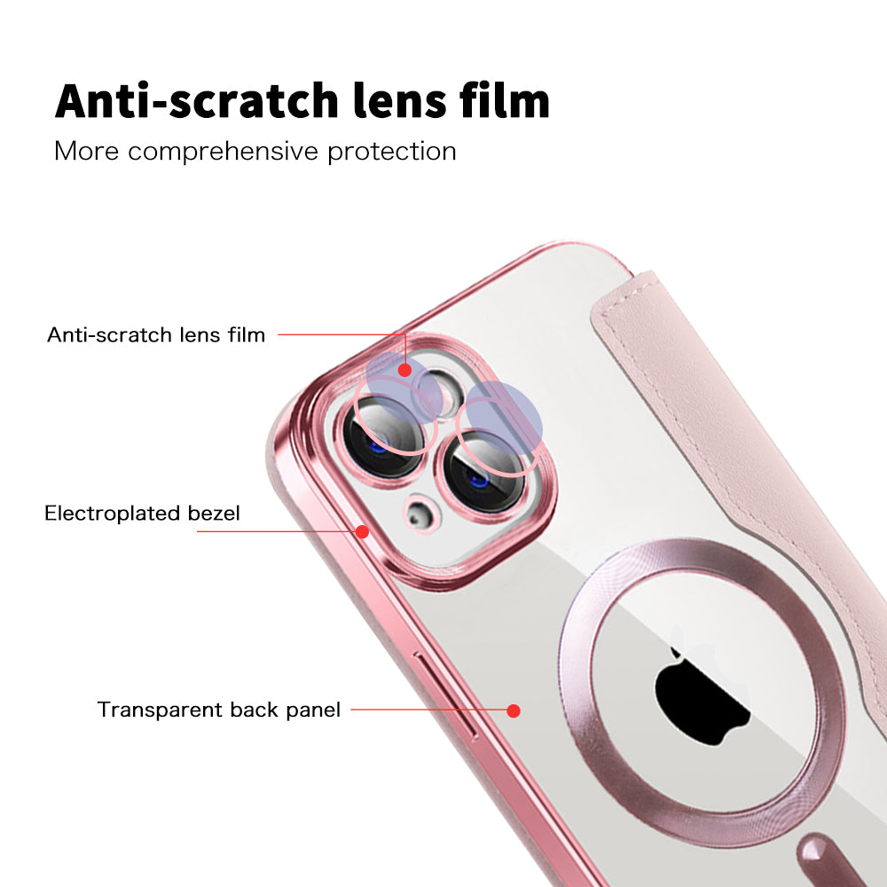 Custodia MagSafe per Apple iPhone 14, Techsuit, SmartMag Book, Rosa