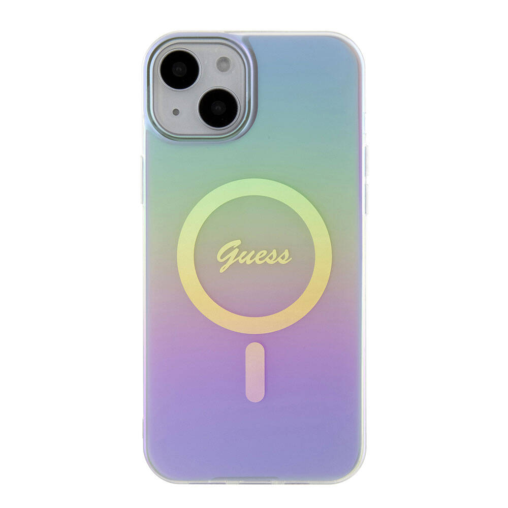 Custodia MagSafe per Apple iPhone 15, Guess, IML Iridescente, Viola
