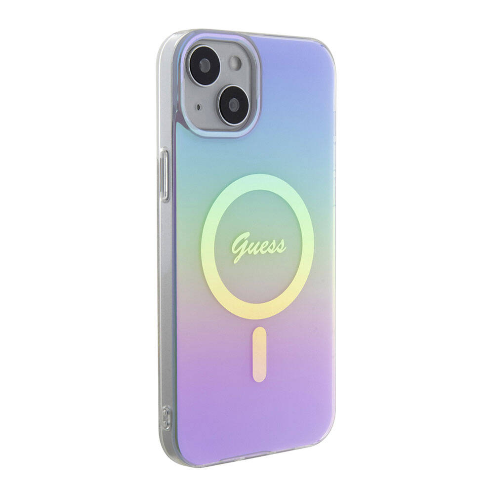 Custodia MagSafe per Apple iPhone 15, Guess, IML Iridescente, Viola