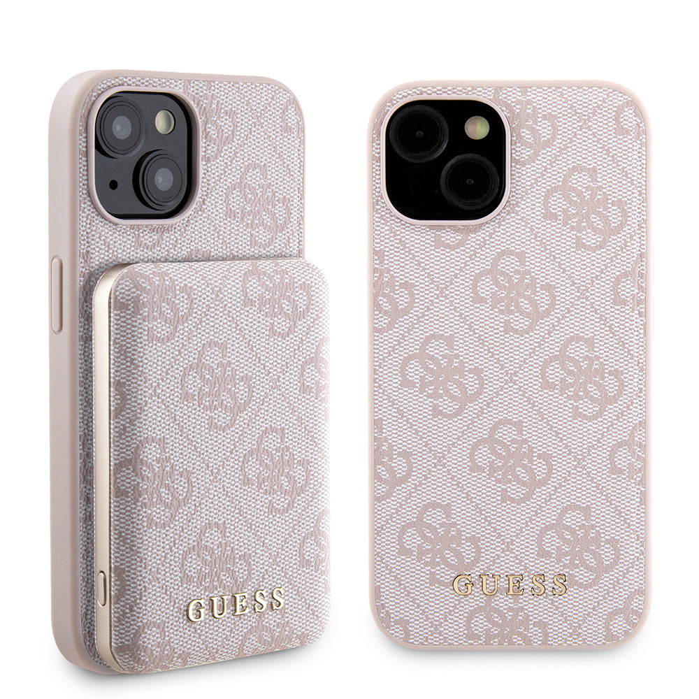 MagSafe Case for Apple iPhone 15, Guess, Powerbank 4G Metal Logo, Pink
