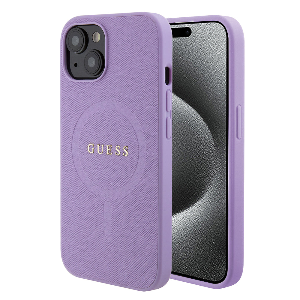 Custodia MagSafe per Apple iPhone 15, Guess, Saffiano, Viola