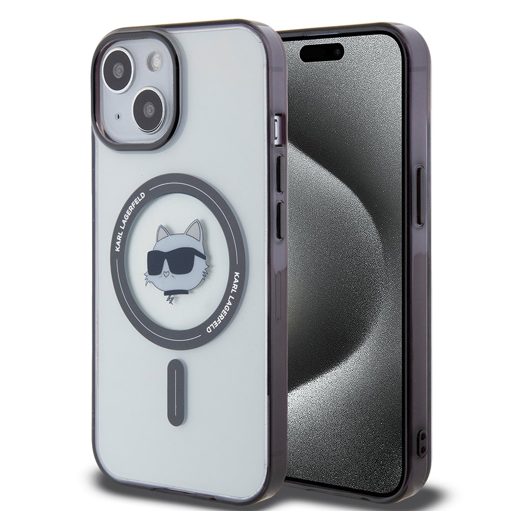Custodia MagSafe per Apple iPhone 15, Karl Lagerfeld, IML Choupette's Head, Trasparente