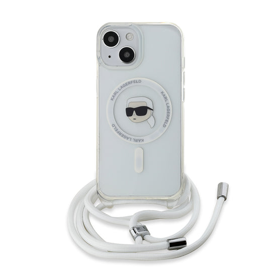 Custodia MagSafe per Apple iPhone 15, Karl Lagerfeld, IML Crossbody Karl's Head, Trasparente