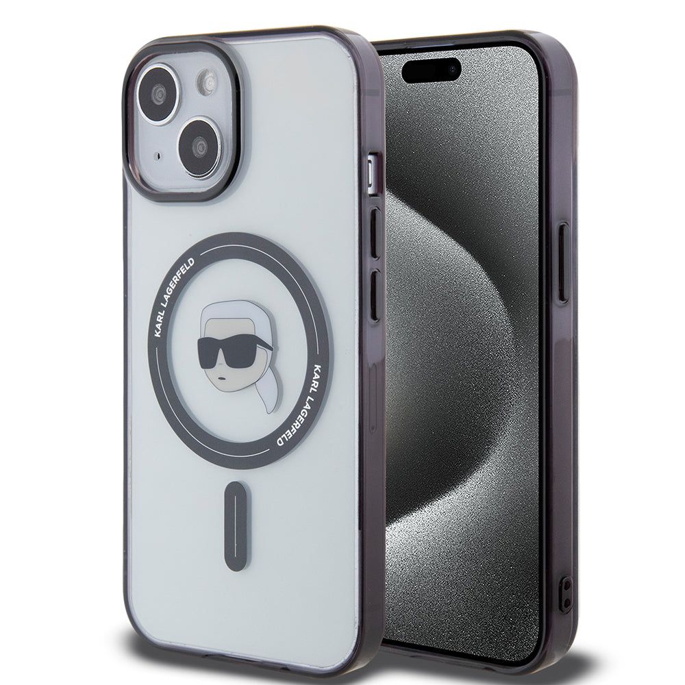 Custodia MagSafe per Apple iPhone 15, Karl Lagerfeld, IML Karl's Head, Trasparente