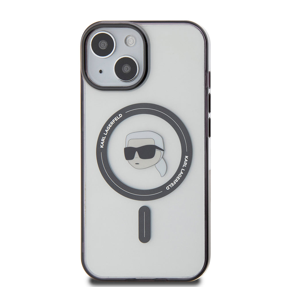 Custodia MagSafe per Apple iPhone 15, Karl Lagerfeld, IML Karl's Head, Trasparente